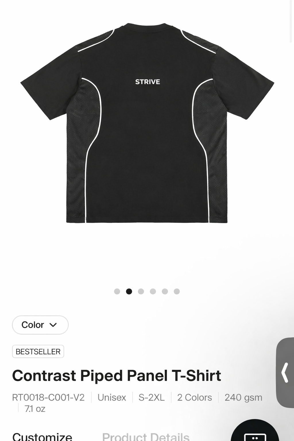 STRIVE Contrast Piped Panel T-Shirt — back
